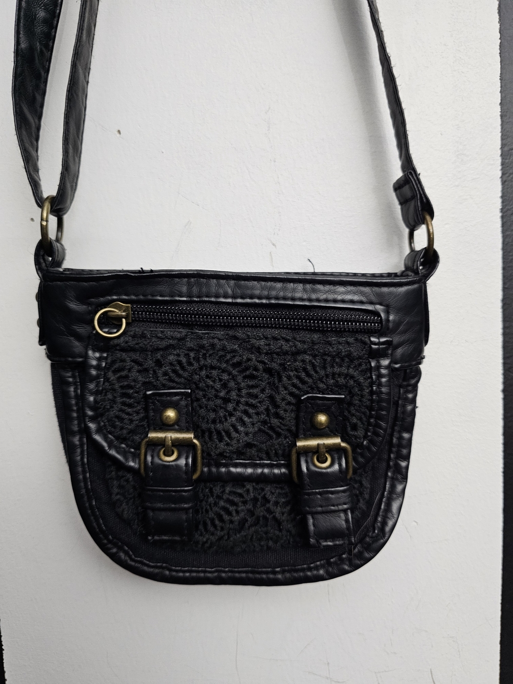Claire's Black Crochet Front Mini Crossbody Bag